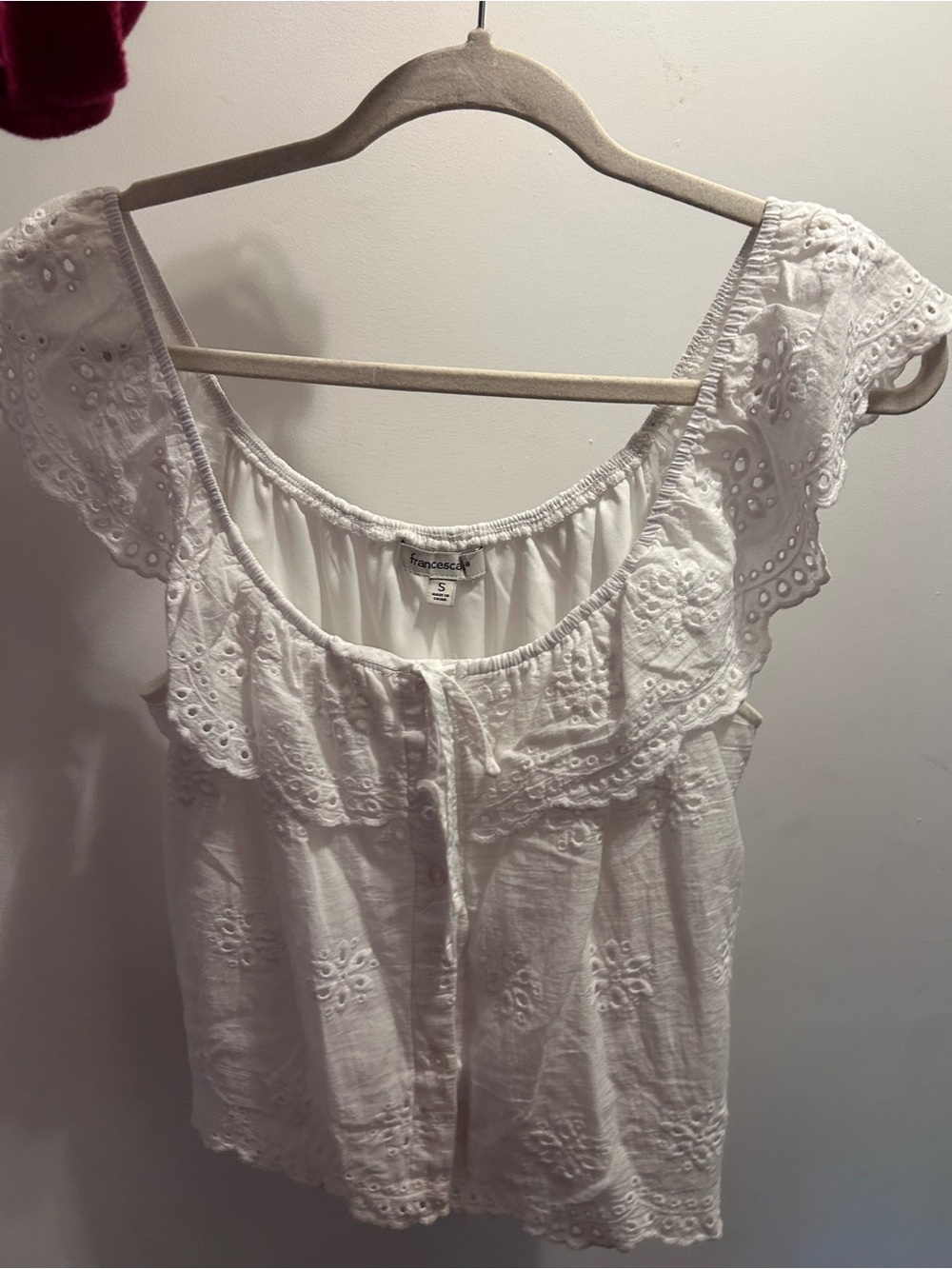 Francesca's Collections White Eyelet Ruffle Tank Top